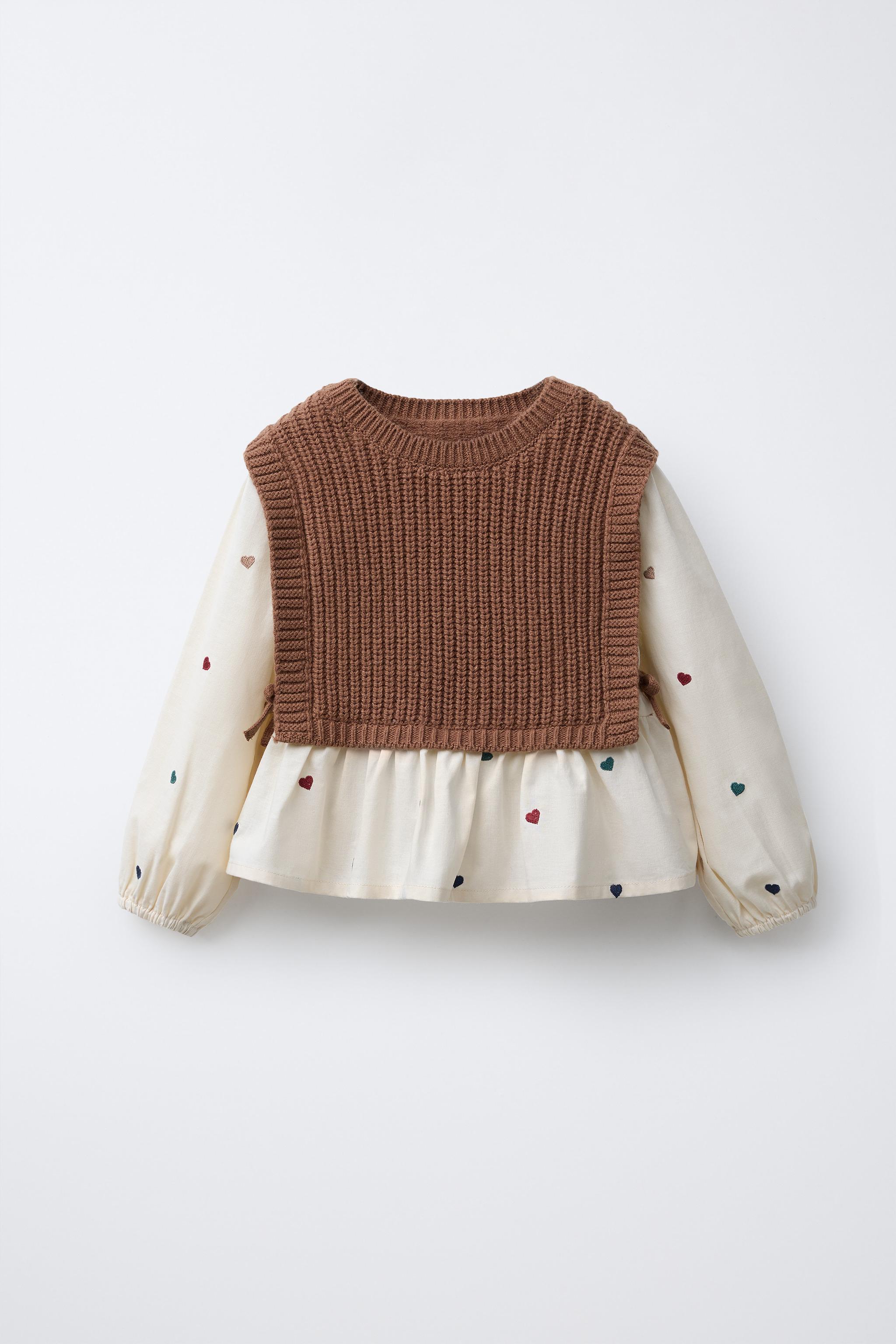EMBROIDERED HEART SHIRT WITH KNIT VEST